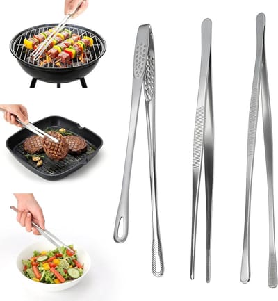 Set van 3 RVS Keukentangen van 30 cm en 28 cm - Ideaal voor Koken, Grillen en Serveerwerk met Tangen voor Vlees, Vis, Groenten en BBQ