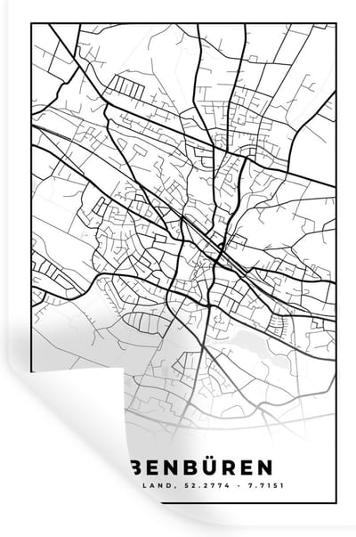 Muurstickers - Sticker Folie - Plattegrond - Ibbenbüren - Kaart - Stadskaart - 20x30 cm - Plakfolie - Muurstickers Kinderkamer - Zelfklevend Behang - Zelfklevend behangpapier - Stickerfolie