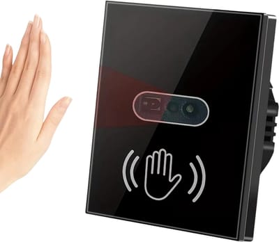 Wandlichtschakelaar Met IR Sensor – Touch Vrije Infrarood Schakelaar 220V/110V Glazen Paneel Lamp - Lichtschakelaar Infrarood Touchless - Zwart