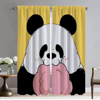 Gordijnen Kinderkamer Schattige Panda Huis Interieur Gordijnen voor Woonkamer Scheidingswand Verduisterende Gordijnen Shades Tule voor Slaapkamer Camera W50xH70cmx2pcs-CL black