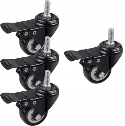 Loopwiel - Zwaar Loopwiel - Wiel - Kastwiel - 4 Delige Set Met 2 Remmen - 60KG Draagvermogen - 40mm Rubberen Wiel - M8 Schroefdraad - Voor Kruiwagen, Werkbank & Meubels