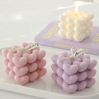 Moule en Silicone en Forme de Cœur pour Bougies de la Saint-Valentin, Moule de Décoration de Bougies d'Amour DIY beige