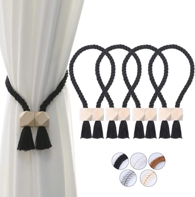 Set van 4 stevige handgeweven katoenen gordijnbinders met magneten - Perfect voor decoratie en bevestiging van gordijnen