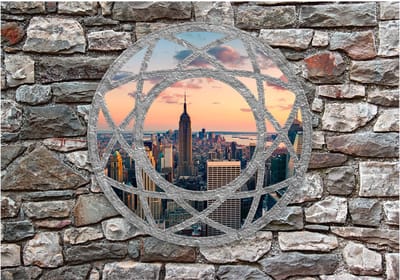 Fotobehangkoning - Behang - Vliesbehang - Fotobehang Uitzicht op de Stad 3D - View of skyscrapers - 150 x 105 cm