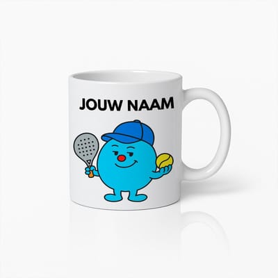 Gepersonaliseerde Padel Tennis Mok met Naam – Leuk Cartoonontwerp voor Padel Liefhebbers