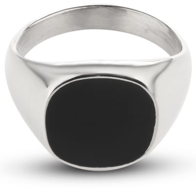 Zegelring Heren Zilver kleurig met Zwarte Steen - Staal - Heren Ring - Ringen Mannen - Papa Cadeau Voor Mannen - Vaderdag