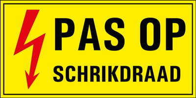 Pas op schrikdraad bord, kunststof 300 x 150 mm