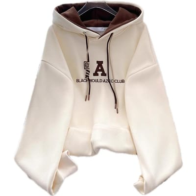 Sweat-shirt Style Coréen pour Femmes En Automne et Hiver Épaissi en Velours Grande Taille Veste à Capuche Haut M beige