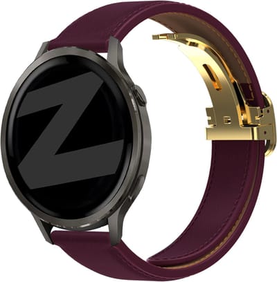 Bandz Leren 'D-Type' bandje geschikt voor Garmin Vivoactive 6 / 5 / 3 / Vivomove / 3 / HR / Style / Luxe / Sport / Trend / Forerunner 645 / 570 / 245 / 170 / 165 / 70 / 55 / Venu / SQ / SQ2 / 2 Plus / Approach S12 / S40 / S42 / S44 / S50 - Wijnrood