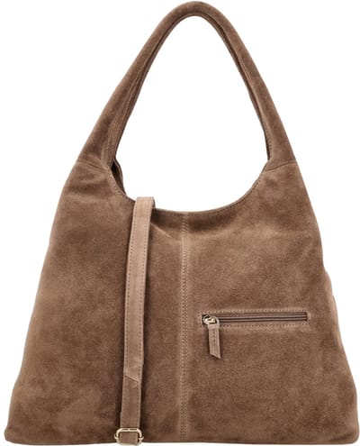 Charm London Sevilla Schoudertas - Suede - Handtas - Verstelbare en Afneembare Schouderband - Dames - Leer - Shopper - Leren Dames Tas - Donkertaupe
