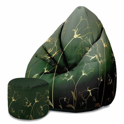 DreamRoots Velvet Zitzak voor Volwassenen – Luxe Beanbag met Voetsteun en Afneembare Hoes – Inclusief Vulling – 80x80x120 cm - Engraving Botanical Pattern
