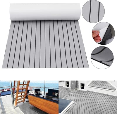EVA Bootvloer Zelfklevend - Teak Look Bootmat - Antislip & Waterbestendig - 240 x 90 cm - Grijs / Zwart