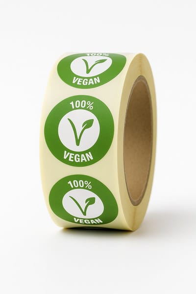 Vegan Sticker op rol - 500stuks – Ø25mm - Diepvriesbestendig - Allergenenetiket - HACCP en Voedselveilig - Verwijderbaar