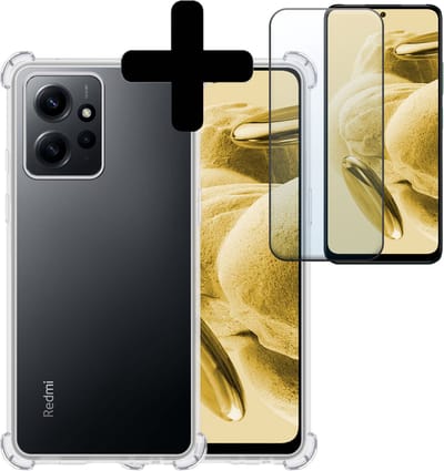 Hoesje - Met Screenprotector - Geschikt voor Xiaomi Redmi Note 12 4G - Sterk & Shockproof - Siliconen Case - Back Cover - Telefoon Hoes - Shock Proof - Telefoonhoesjes - Transparant