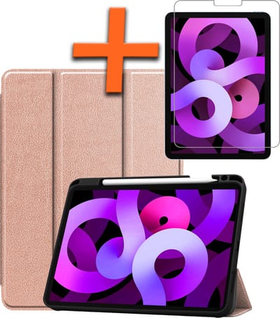 Hoesje - Geschikt voor Apple iPad Air 5 (2022) - 10.9 inch - 5e Generatie - M1 - Met Screenprotector - Trifold Bookcase - Hard Cover Case - Met Uitsparing Geschikt voor Apple Pencil - Hardcover Book - Tablet Hoes - Rosé goud