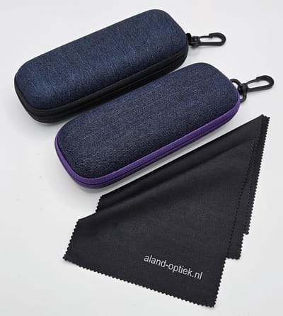 2 halfharde brillenkokers + 2 brillendoekjes / denim brillenkoker met rits / denim / zwart / paars / set van 2 brillendozen / cadeau / boîte de rangement / hard jeans koker / brillenetui / brillenkoker dames heren / brillenkoker kind / Aland optiek