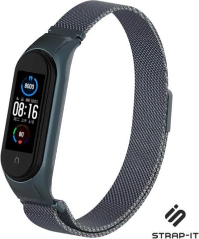Milanees Smartwatch bandje - Geschikt voor Xiaomi Mi Band 5 / 6 Milanese band - titanium grijs - Strap-it Horlogeband / Polsband / Armband