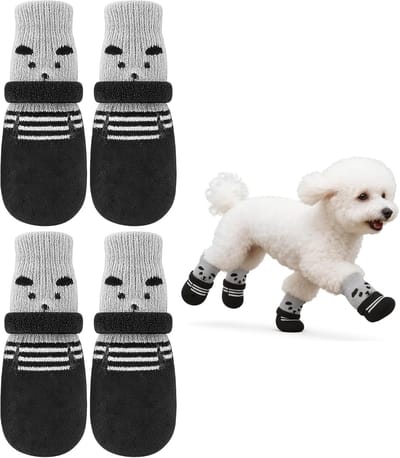 Maat M, Verstelbare Klittenbandpantoffels met Antislip Pootbescherming, voor Kleine en Middelgrote Honden Binnen, Zwart (4 Stuks)