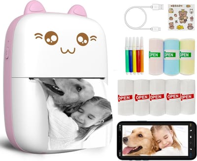 Draagbare Mini-Printer - Roze - Thermische Stickerprinter met 8 Rollen Papier - Voor Dagboek en Memo's