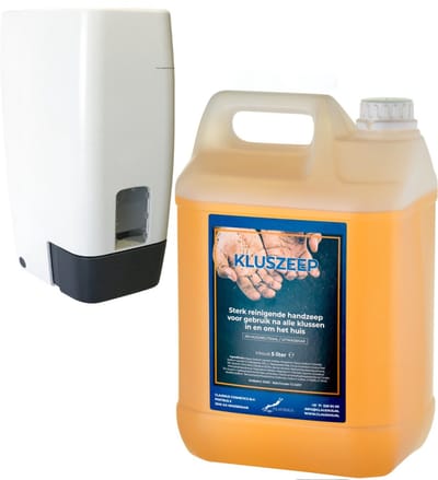 Zeepdispenser 1 liter kunststof hervulbaar + 5 liter Kluszeep