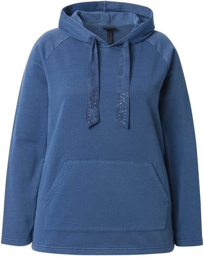 Ulla Popken - Dames - Hoodie vintage look versierd koord lange mouwen - Inktblauw - Maat 42+