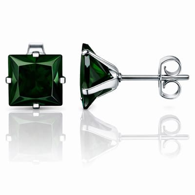 LGT JWLS Classic Stud Oorbellen Vierkant - Groen Zilver-8mm
