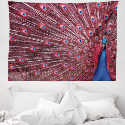 ABAKUHAUS Pauw Wandtapijt, Mannetje Toont Zijn Majestueuze Surrealistische Wildernis Thema, 150 x 110 cm, Bordeauxblauw