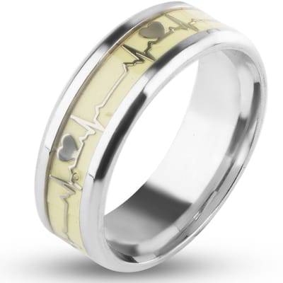 Hartslag Ring met Glow in the Dark - Staal - Ringen Heren Dames - Papa Cadeau Voor Mannen - Vaderdag