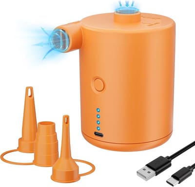 Elektrische Luchtpomp - Accupomp Oplaadbaar - Kamperen en Recreatie - Snel Opblazen Leeglopen - 4000 mAh - Oranje