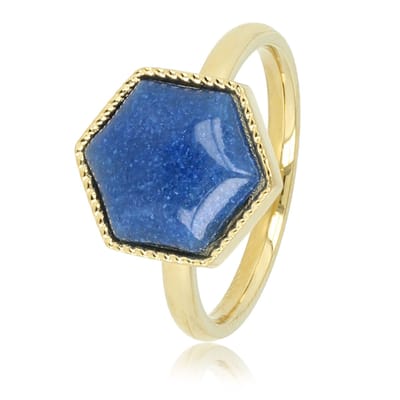 My Bendel - Ring Goudkleurig met Zeshoek Blue Aventurine Edelsteen - Goudkleurige Ring - Zeshoek - Blue Aventurine Edelsteen - met Luxe Cadeauverpakking | Sieraden Voor Dames | Maat 16.00 Mm / Maat 50