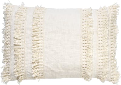 Dutch Decor FARA - kussenhoes 40x60 cm - 100% katoen - met franjes - Snow White - wit - met rits - zonder binnenkussen