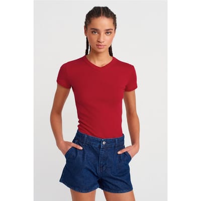 Slim Fit Katoenen V-Hals T-Shirt