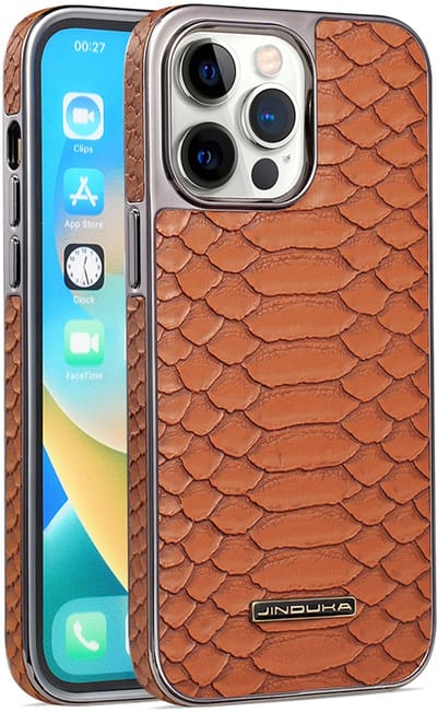 Stravo × JINDUKA Premium Slangendesign Hoes voor iPhone 14 Pro | BruinValbescherming · Ultra Dun · Stofwerend