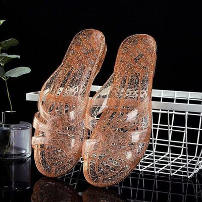 Transparante Kristallen Dames Sandalen Pailletten Jelly Platte Dames Strand Lage Hakken Schoenen Casual Buiten Vrouwen Vakantie Schoenen 36 brown