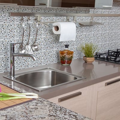 Zelfklevende tegelmuurstickers voor keuken en badkamer - 9 terrazzo Stintino tegelstickers - 9 stickers 10x10cm
