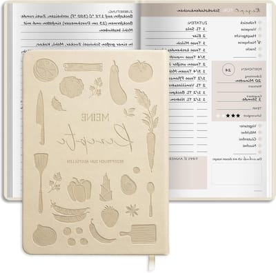 Persoonlijke Organizer in Beige Leer met Culinaire Thema voor Efficiënte Planning en Organisatie