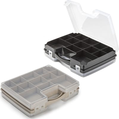 Forte Plastics - 4x opberg vakjesdoos/Sorteerboxen - 21-vaks kunststof - 28 x 21 x 6 cm - zwart en taupe