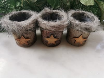 Set van 3 Theelichten waxinelichthouders Bruin met ster en faux fur