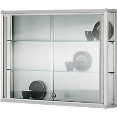 Wandvitrine, inhaakbaar, 2 verstelbare glazen leggers, afsluitbare schuifdeuren, gehard veiligheidsglas, B 1000 x D 200 x H 800 mm