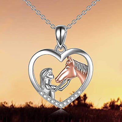 Huitan Creatieve Meisje en Paard Vriendschap Ketting voor Vrouwen Mens Dier Liefde Hanger Kettingen Verjaardagscadeau Trendy Sieraden gray