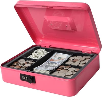 Grote Gelddoos - Spaarpot Contant Geld - Geld Veilig Opbergen - Combinatieslot 3 Cijfers - 30x24x9 cm - Roze