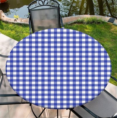 Ronde Tafelhoes - Elastischehoes Tafelkleed - Bescherming Tafel - Waterdicht en Krasbestendig - 90 cm - Blauw Geruit