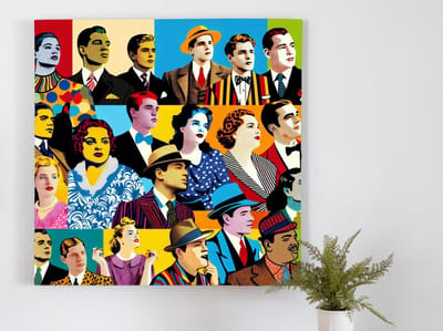 Pop art dikke dames schilderij | Levendige voluptueuze dames in vrolijke pop art kleurenpracht | Kunst - 60x60 centimeter op Forex | Foto op Forex