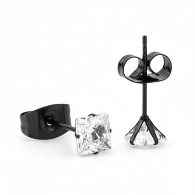 Aramat Jewels | Oorbellen | Oorbellen – RVS Zwartkleur met Vierkante Zirkonia (4mm) | | | |4mm | Staal | Kinderen, Volwassenen | Verkleurd niet