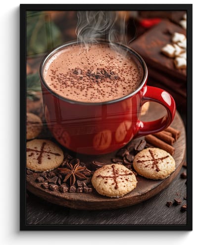 Poster in lijst - Fotolijst 50x70 cm - Posters - Chocolademelk - Mok - Winter - Kerst - Gezelligheid - Posterlijst zwart - Decoratie - Wanddecoratie woonkamer - Muurdecoratie slaapkamer - Kerstversiering - Kerstdecoratie voor binnen - Kerstmis
