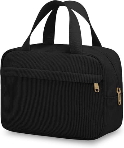 Kleine Makeup Tas van Corduroy met Rits - Striped Cosmetica Organizer voor Vrouwen, Ideaal voor Reizen en School