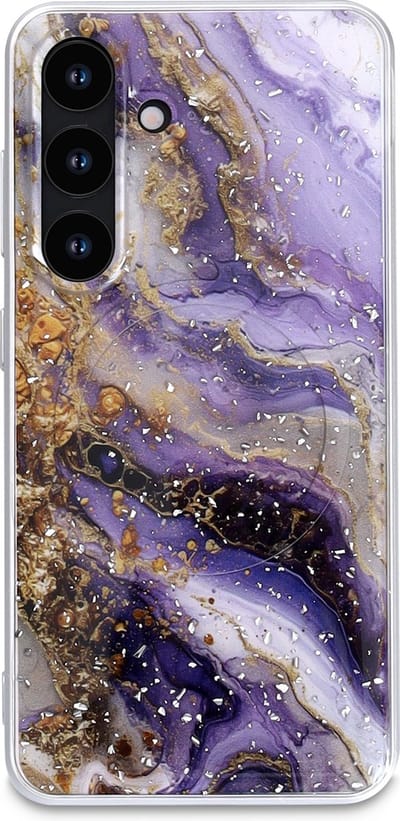 Casemania Hoesje Geschikt voor Samsung Galaxy S25 - Paars - Marmer Back Cover met Camera Bescherming - Geschikt voor MagSafe