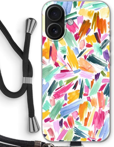Case Company® - Hoesje met koord geschikt voor iPhone 16 hoesje met Koord - Watercolor Brushstrokes - Telefoonhoesje met Zwart Koord - Bescherming aan alle Kanten en Over de Schermrand