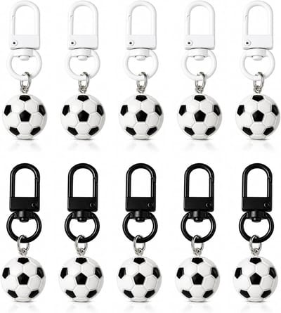 Mini Voetbal Sleutelhangers - Voetbal Decoratie - Feest Cadeautjes - Set van 10 stuks - 5 Zwart 5 Wit