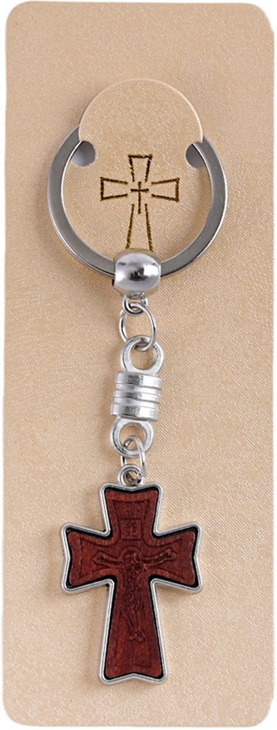 Decopatent - Sleutelhanger Houten Kruis Jezus - Religieuze Keychain with Cross - Christelijk Houten kerk Kruisje - Religie - Faith - Kruizen - Hout / Metaal - Christendom